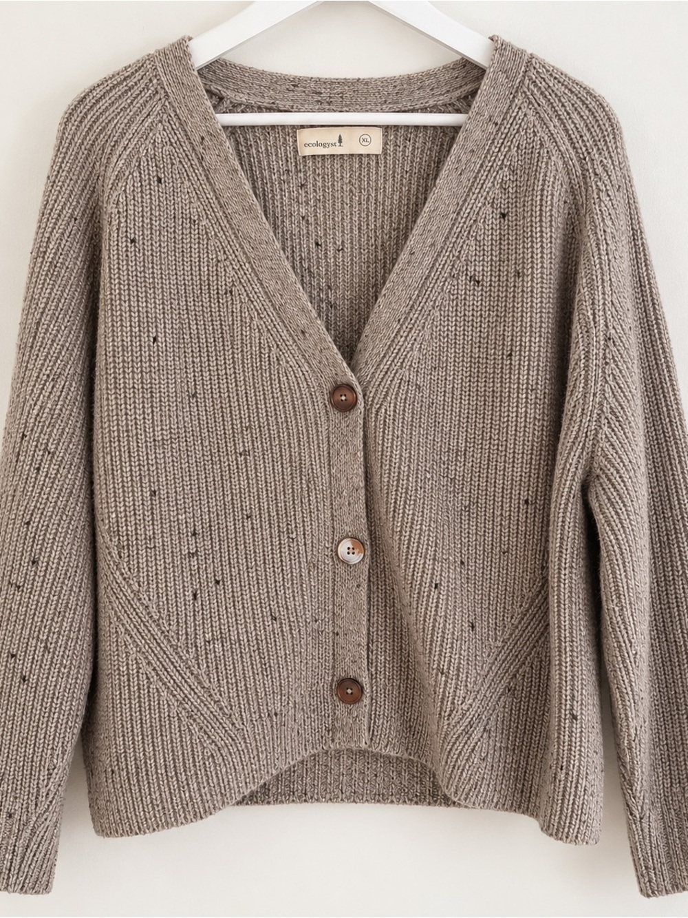 Ecologyst Ribbed V-Neck Button Cardigan Sweater